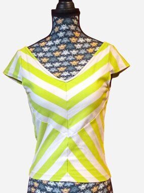 Chevron stripe lime green and white Bebe top